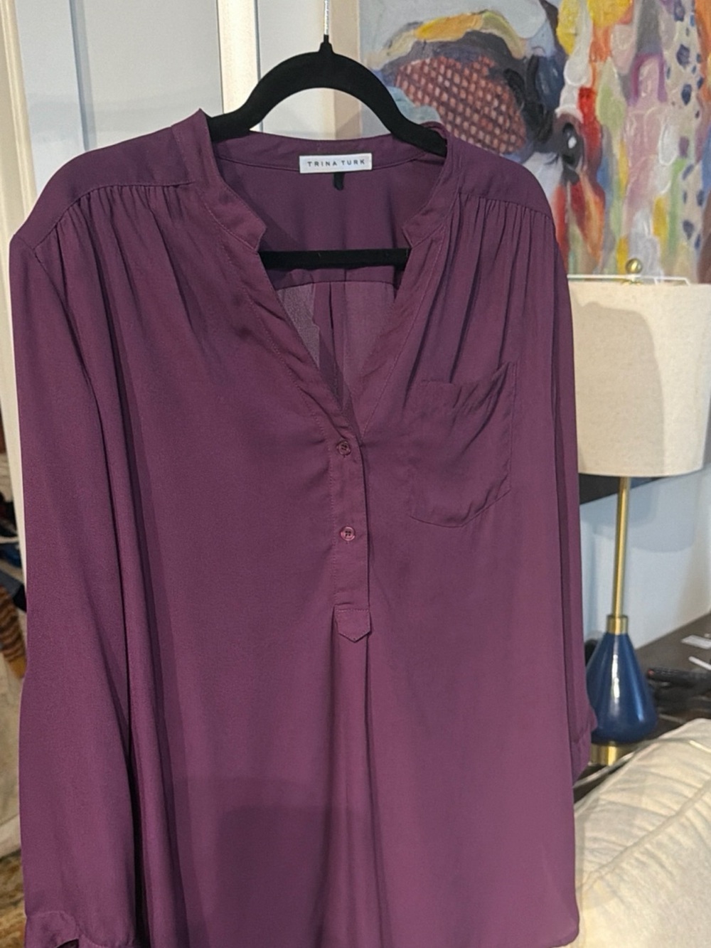 Trina Turk Large Women's Plum V-Neck Tunic Top